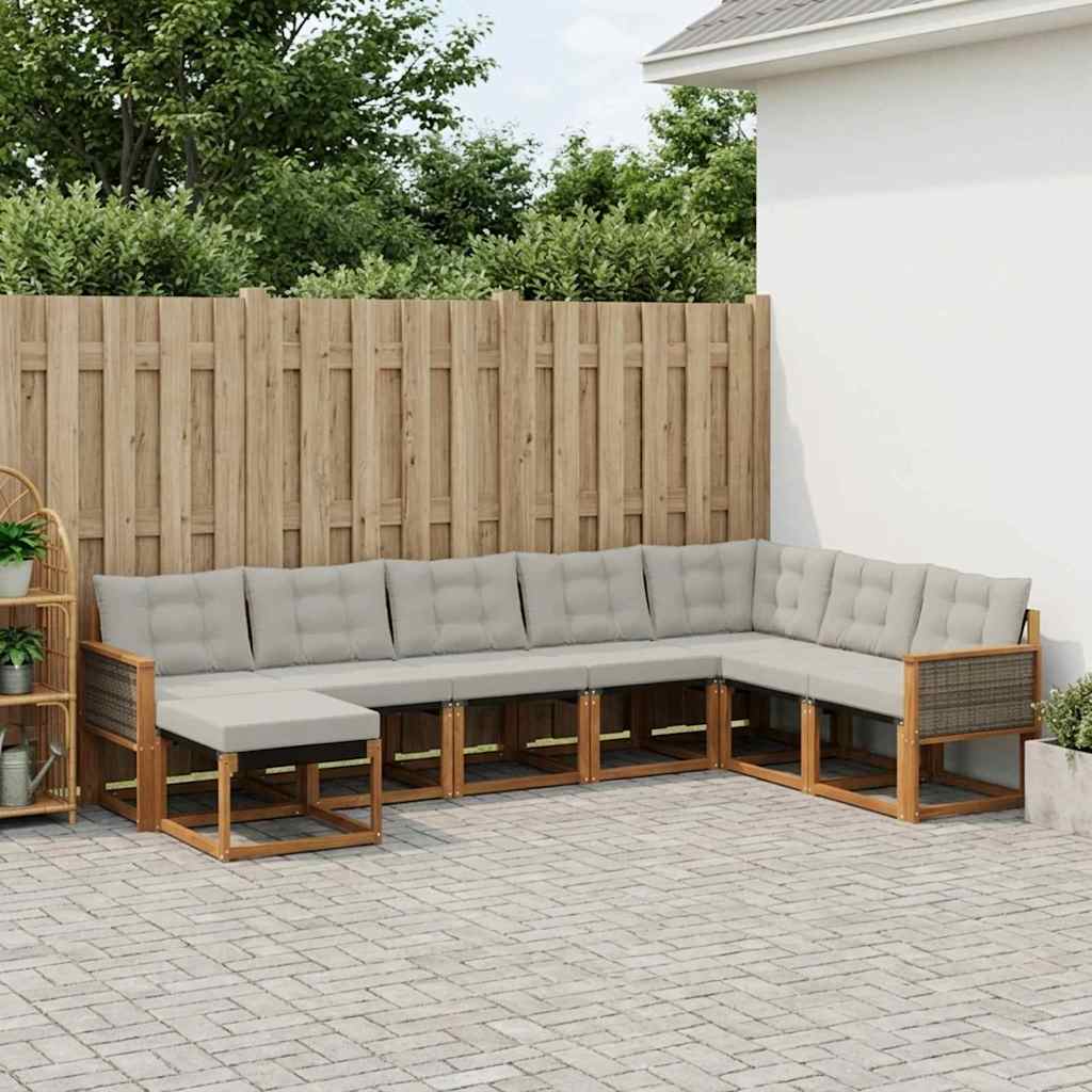 Outdoor-Sofagarnitur mit Kissen 8 pcs Natural and Light grey