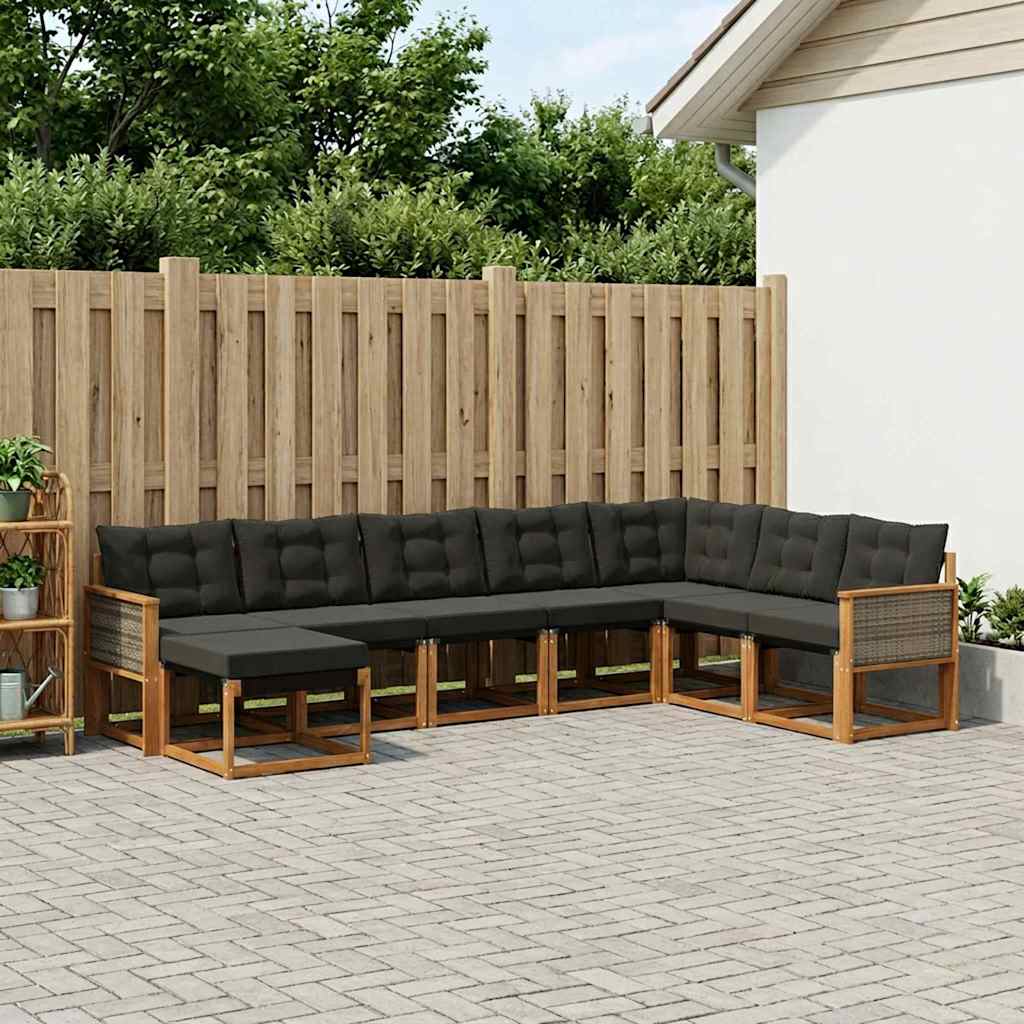 Outdoor-Sofagarnitur 8 stk. Natürlich und Schwarz