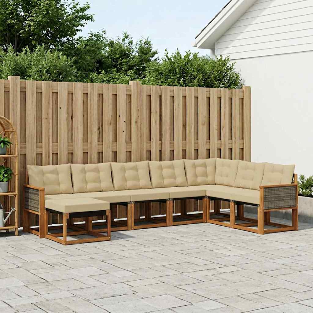 Outdoor-Sofagarnitur mit Kissen 8 pcs Natur und Beige