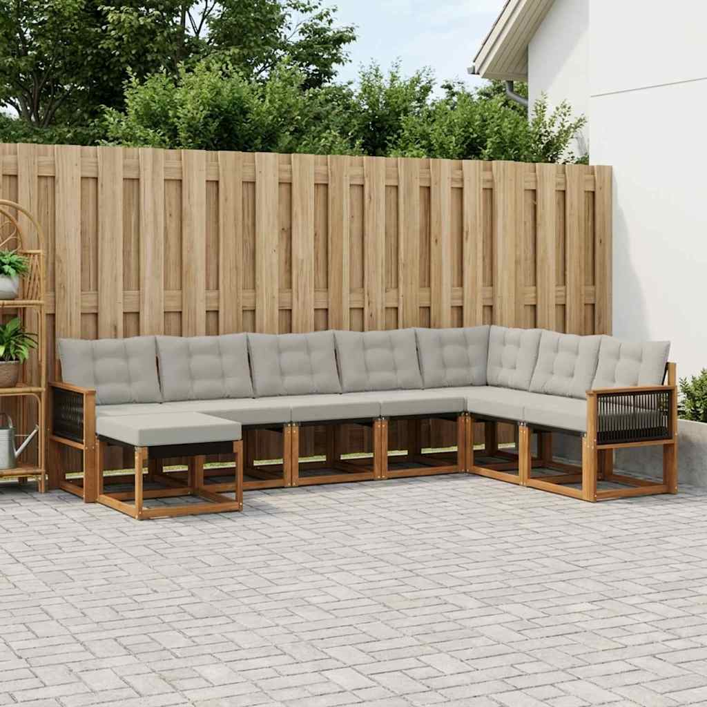 Outdoor-Sofagarnitur mit Kissen 8 pcs Natural and Light grey