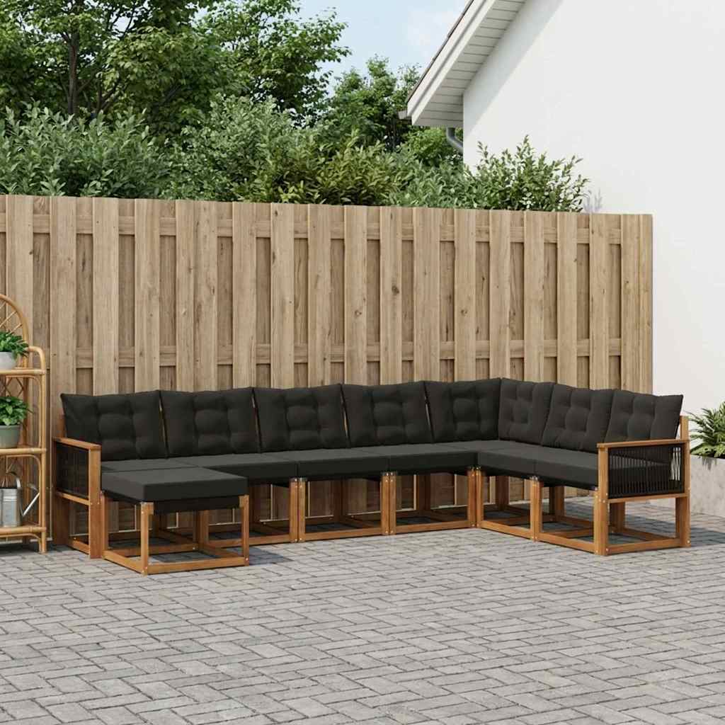 Outdoor-Sofagarnitur mit Kissen 8 pcs Natürlich und Schwarz
