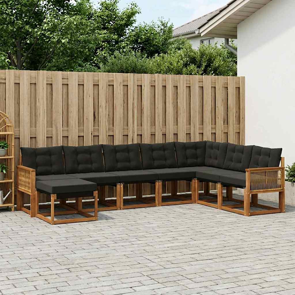 Outdoor-Sofagarnitur 8 stk. Natur und Schwarz
