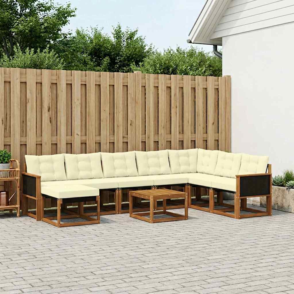 Outdoor-Sofagarnitur mit Kissen 9 pcs Natur und Creme