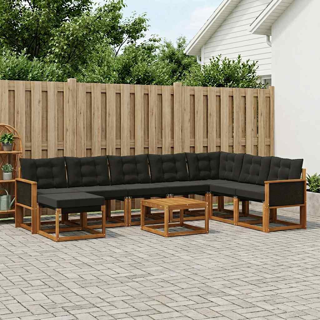 Outdoor-Sofagarnitur 9 stk. Natur und Schwarz