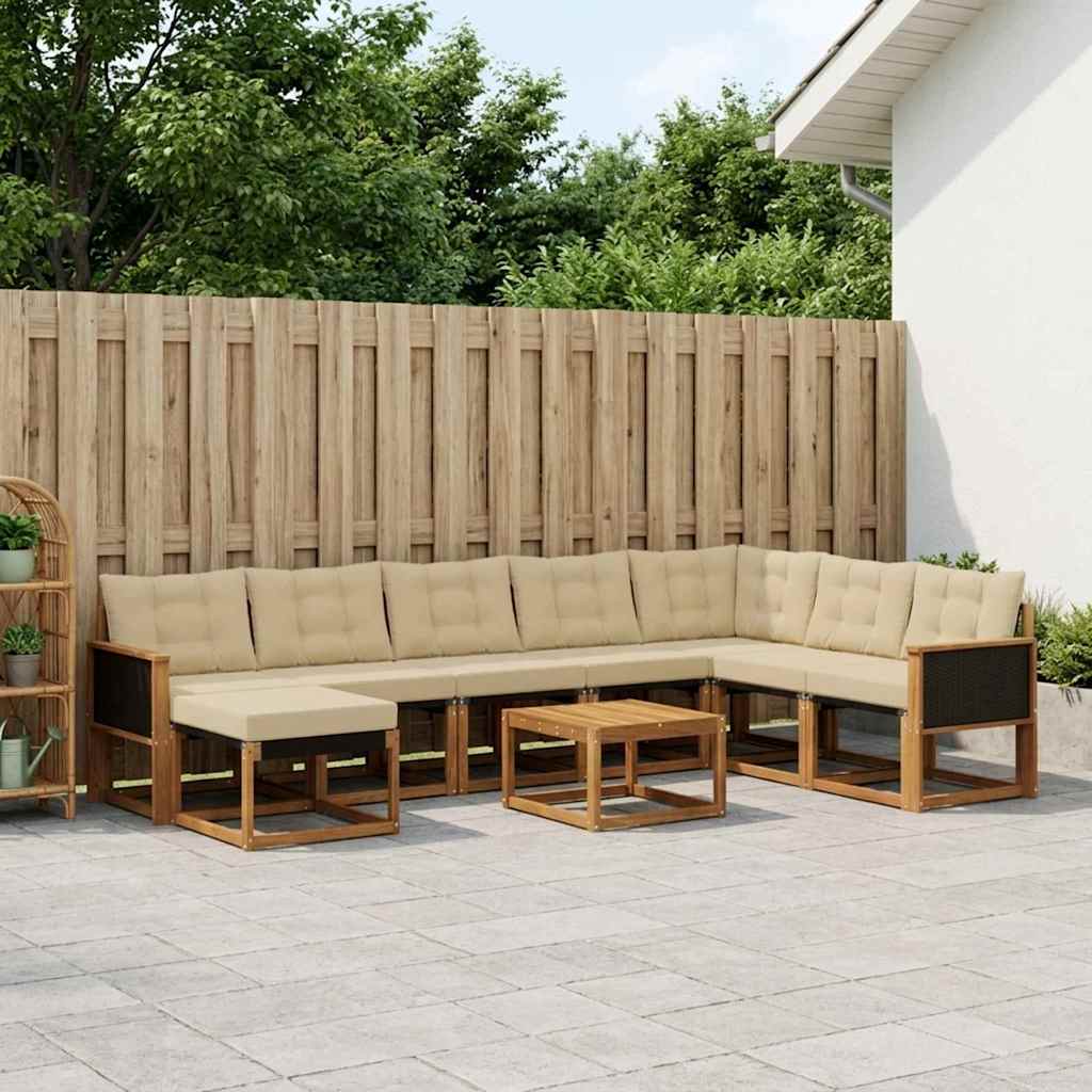 Outdoor-Sofagarnitur mit Kissen 9 pcs Natur und Beige