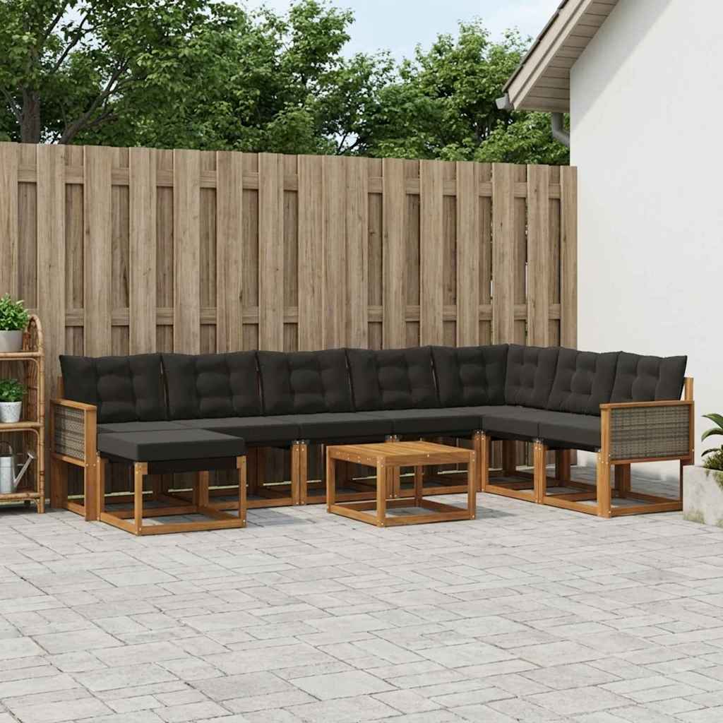 Outdoor-Sofagarnitur 9 stk. Natürlich und Schwarz