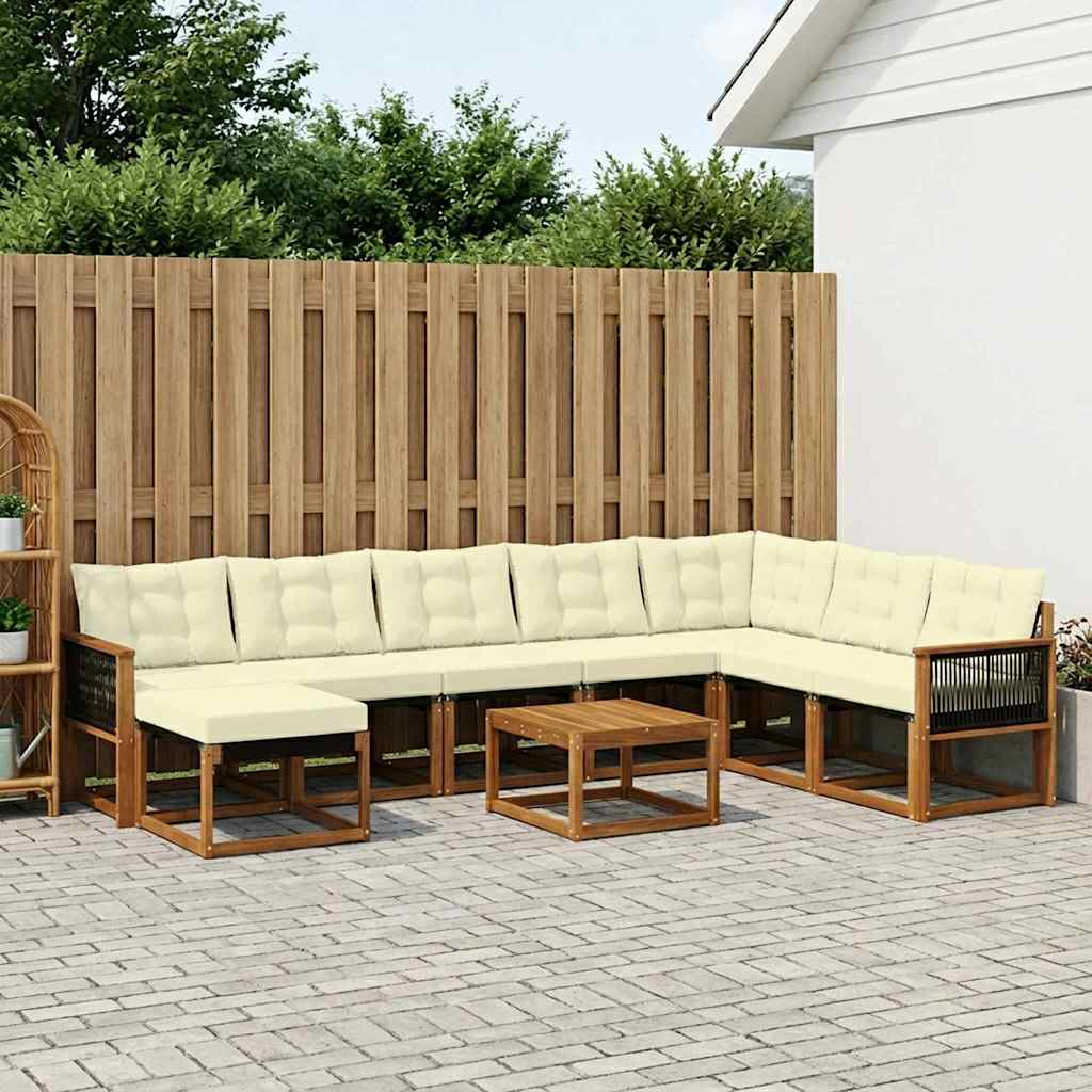 Outdoor-Sofagarnitur mit Kissen 9 pcs Natur und Creme