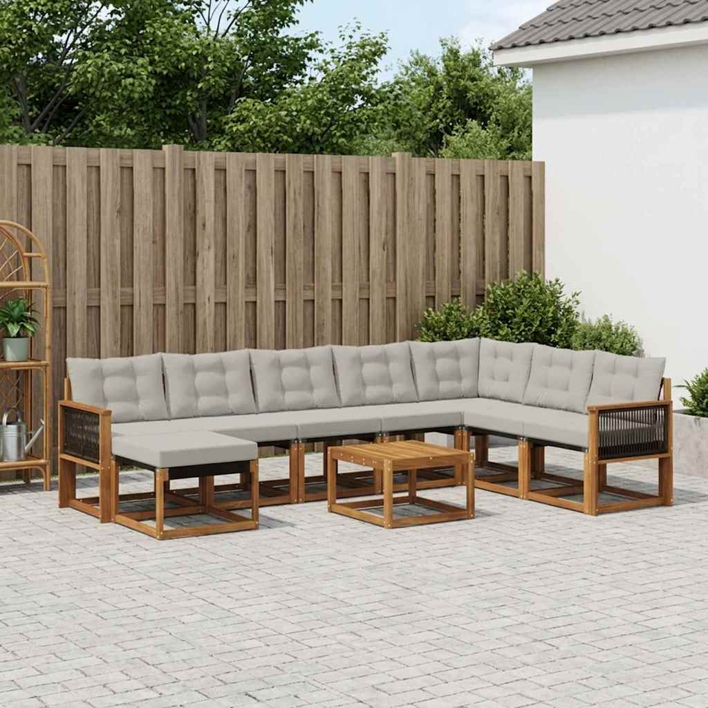 Outdoor-Sofagarnitur mit Kissen 9 pcs Natural and Light grey