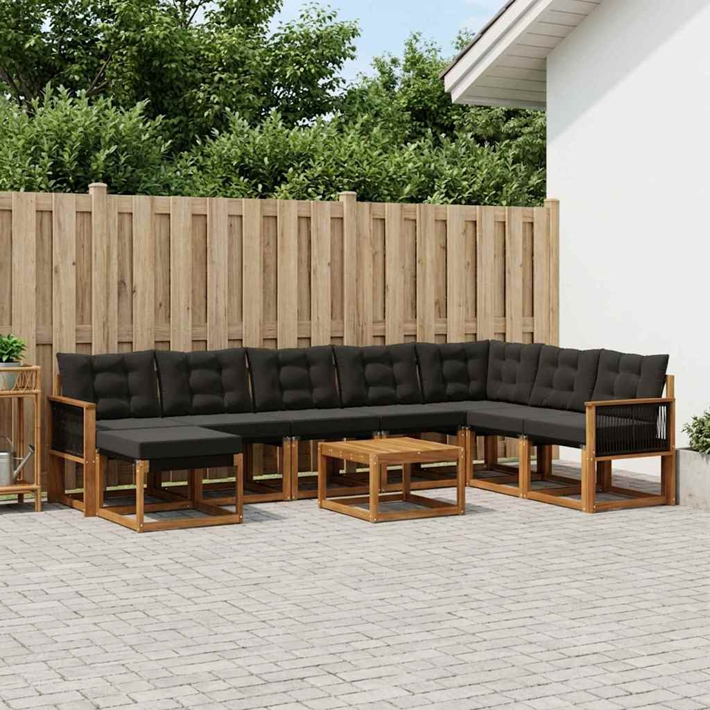 Outdoor-Sofagarnitur 9 stk. Natürlich und Schwarz