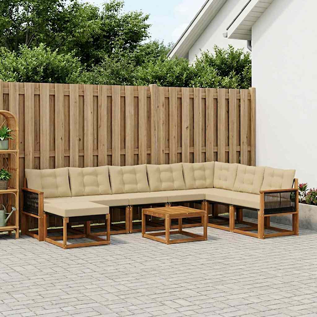 Outdoor-Sofagarnitur mit Kissen 9 pcs Natur und Beige