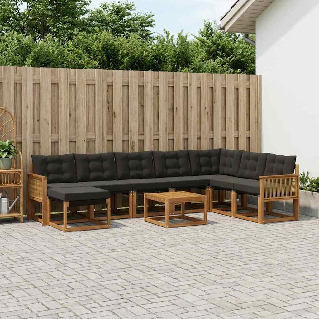 Outdoor-Sofagarnitur 9 stk. Natürlich und Schwarz