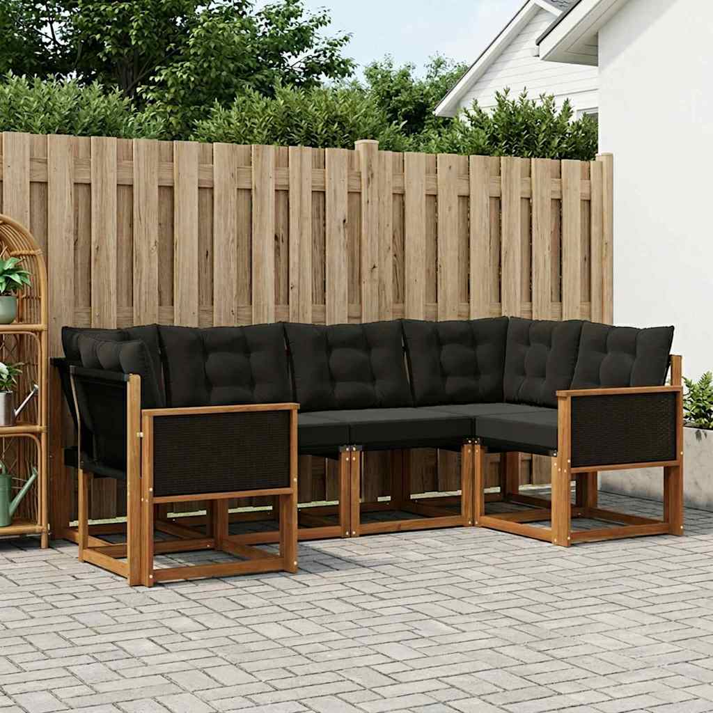 Outdoor-Sofagarnitur mit Kissen 6 pcs Natürlich und Schwarz