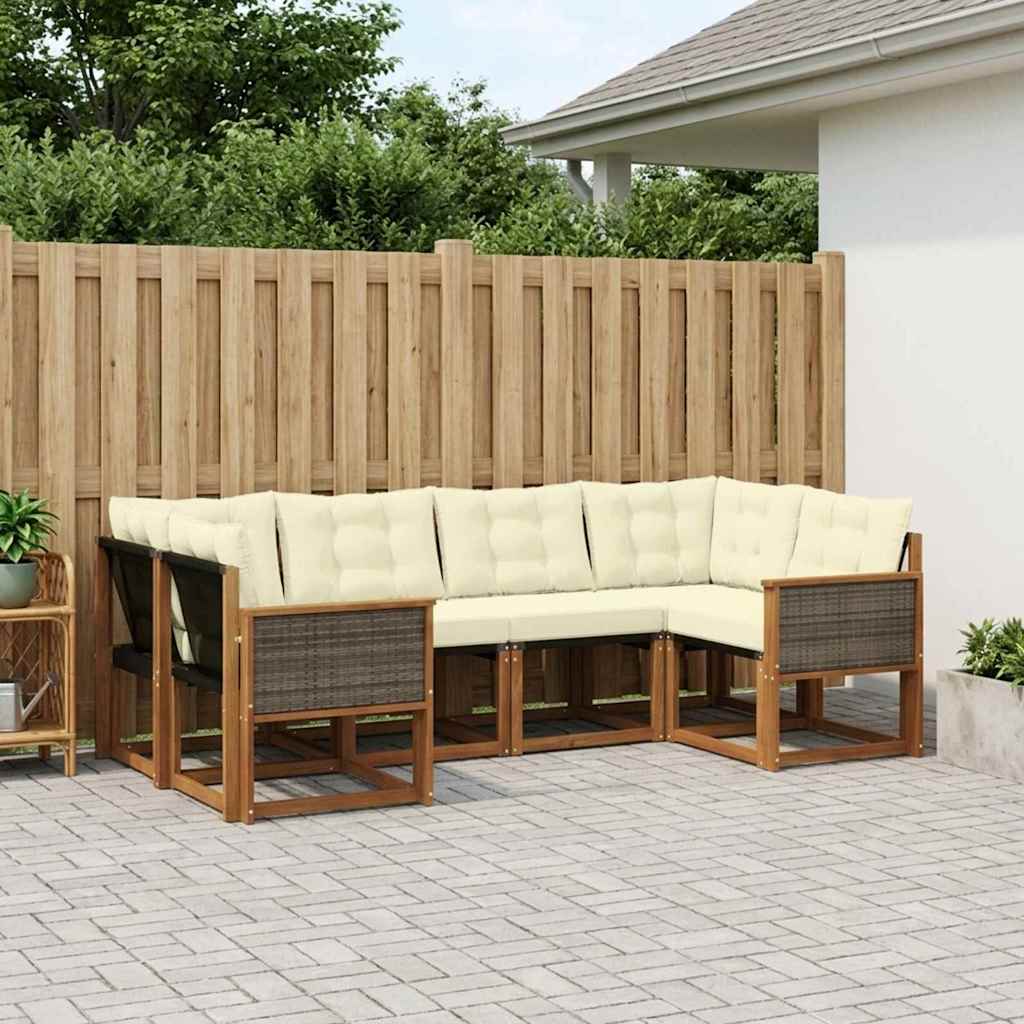 Outdoor-Sofagarnitur mit Kissen 6 pcs Natur und Creme