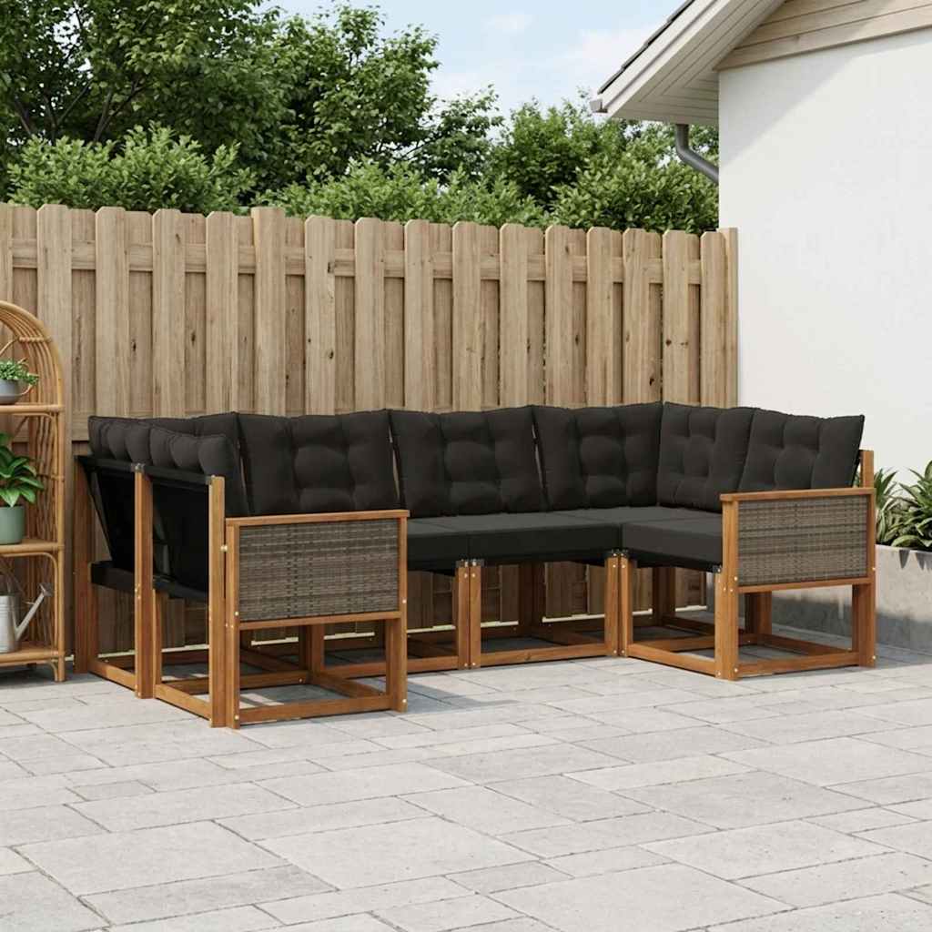 Outdoor-Sofagarnitur 6 stk. Natürlich und Schwarz