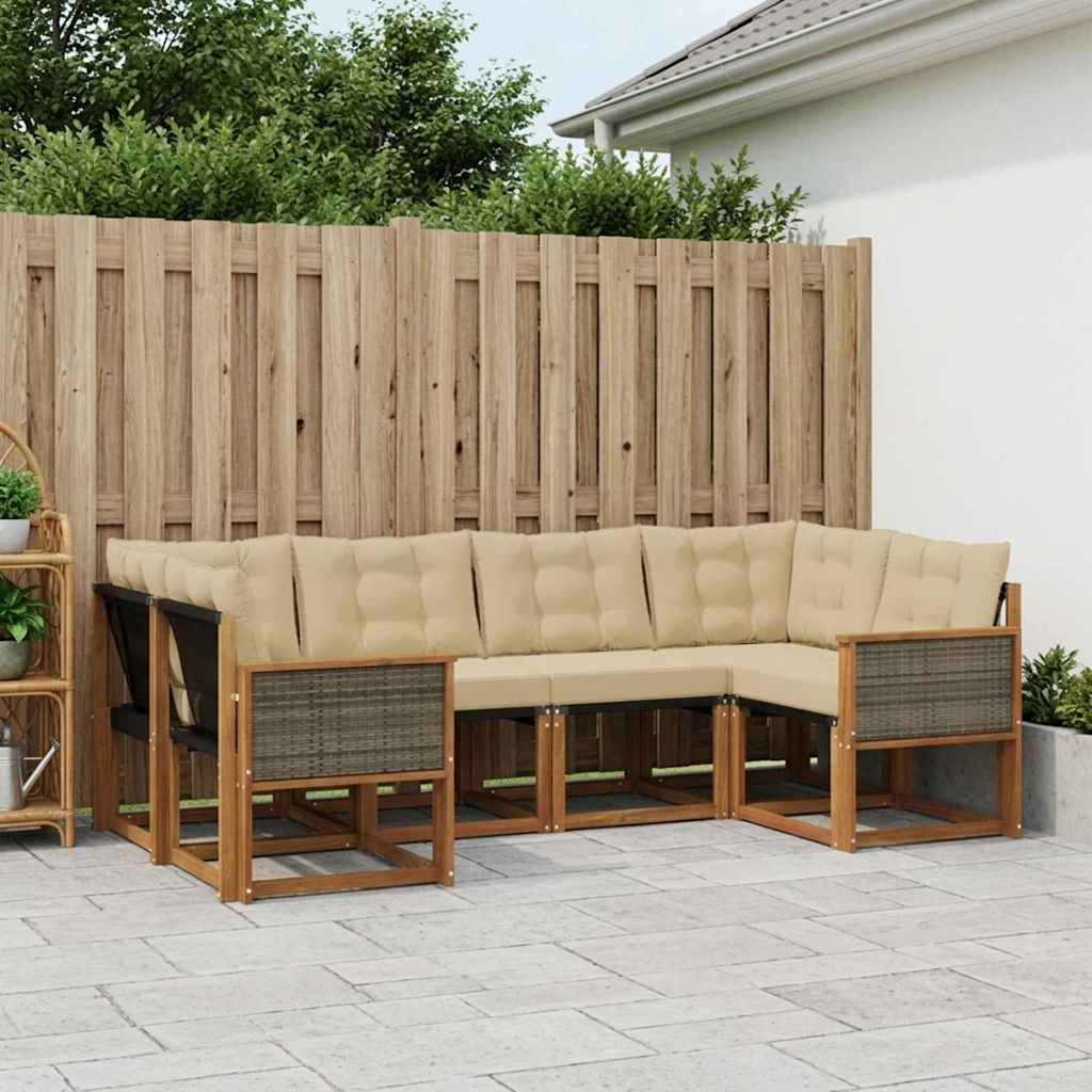 Outdoor-Sofagarnitur mit Kissen 6 pcs Natur und Beige