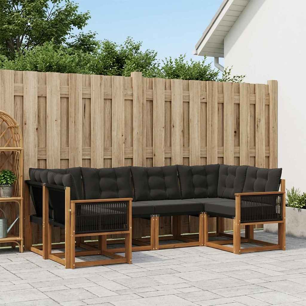 Outdoor-Sofagarnitur mit Kissen 6 pcs Natürlich und Schwarz