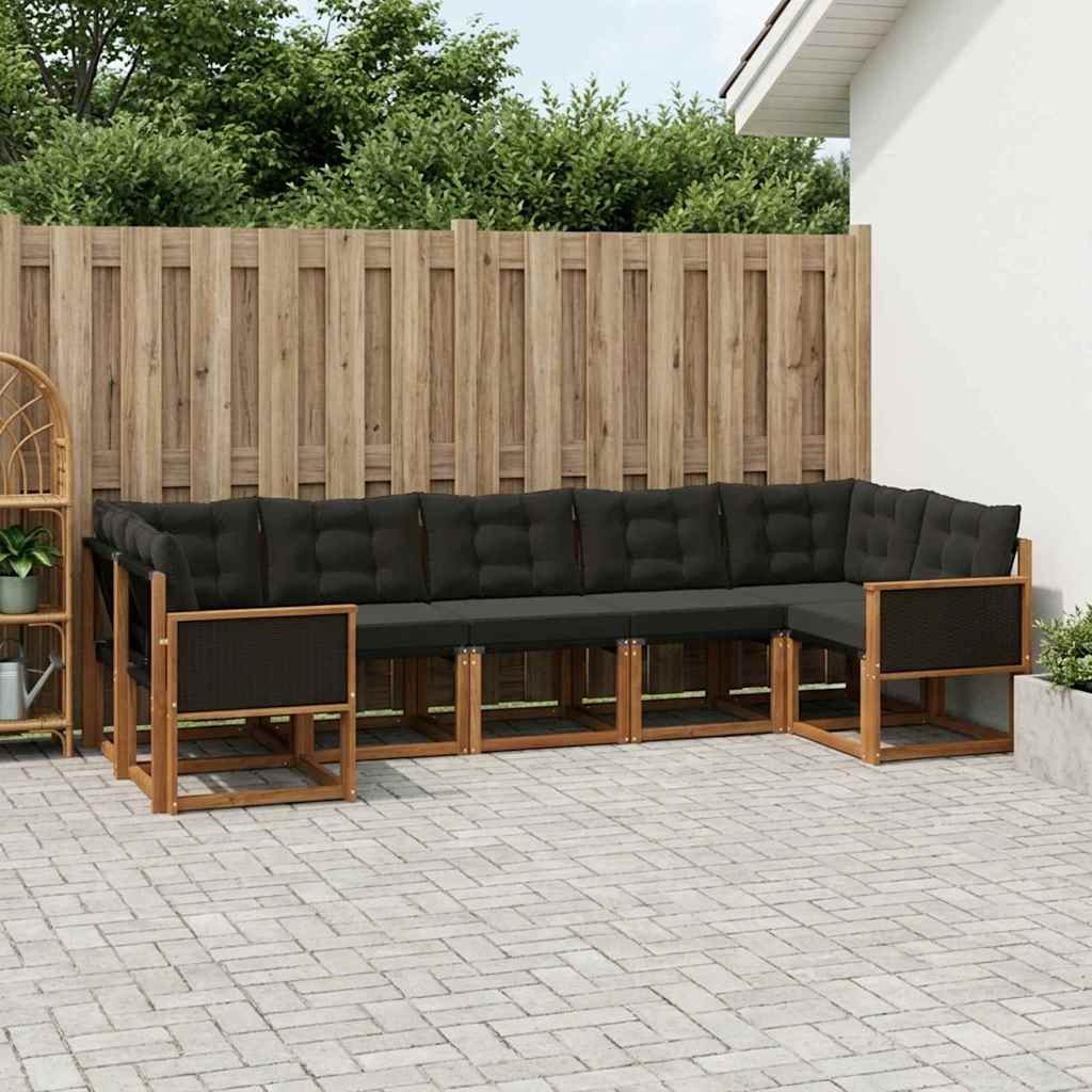 Outdoor-Sofagarnitur 7 stk. Natur und Schwarz