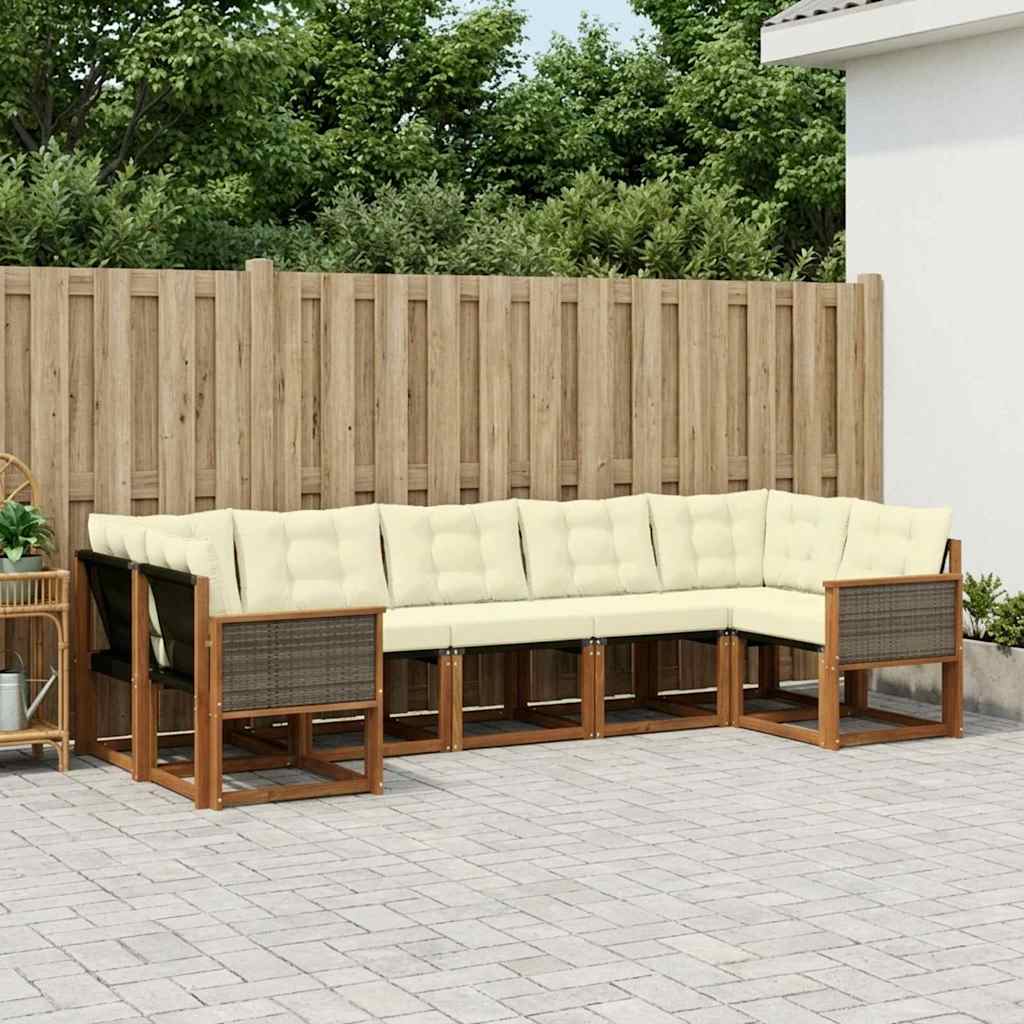 Outdoor-Sofagarnitur mit Kissen 7 pcs Natur und Creme