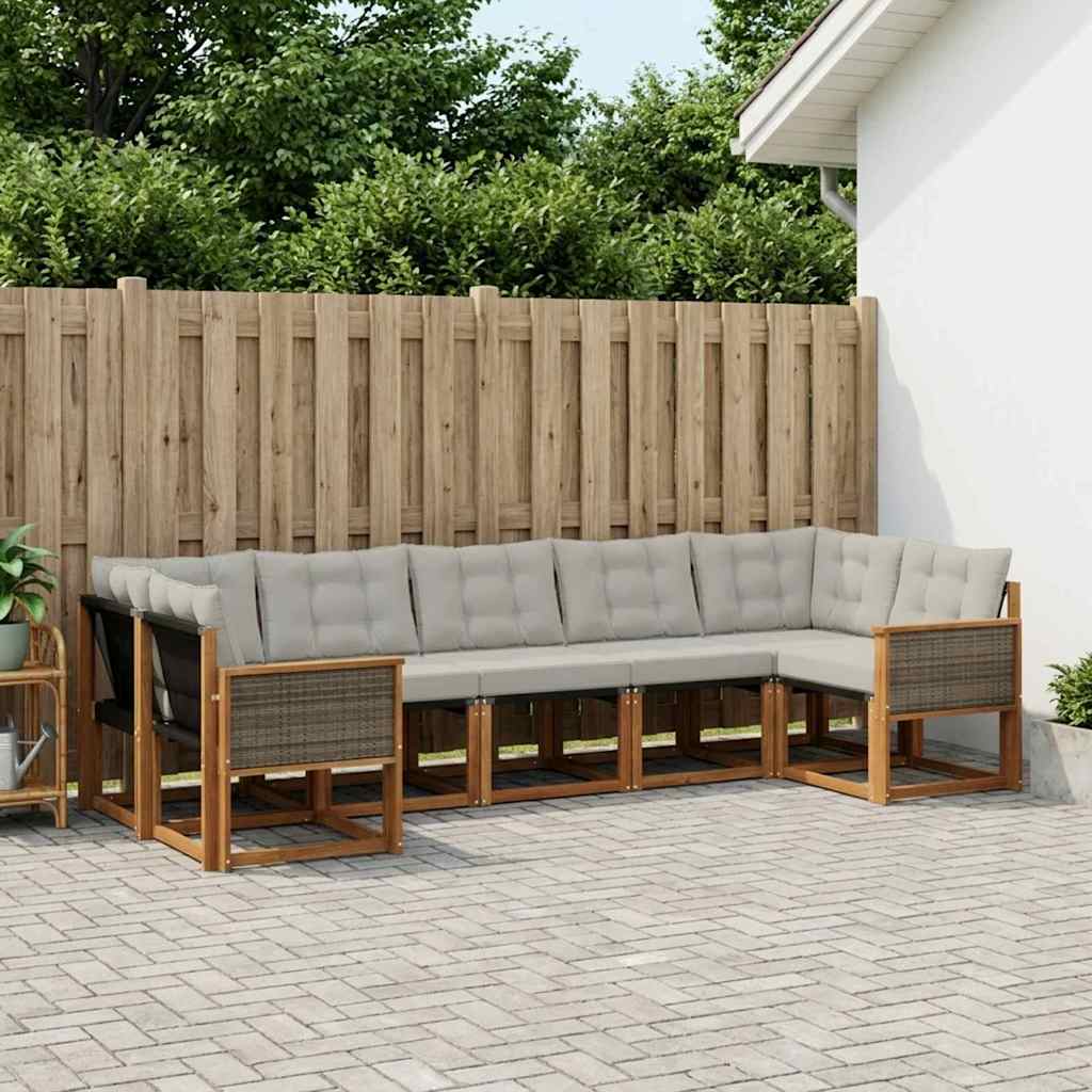 Outdoor-Sofagarnitur mit Kissen 7 pcs Natural and Light grey