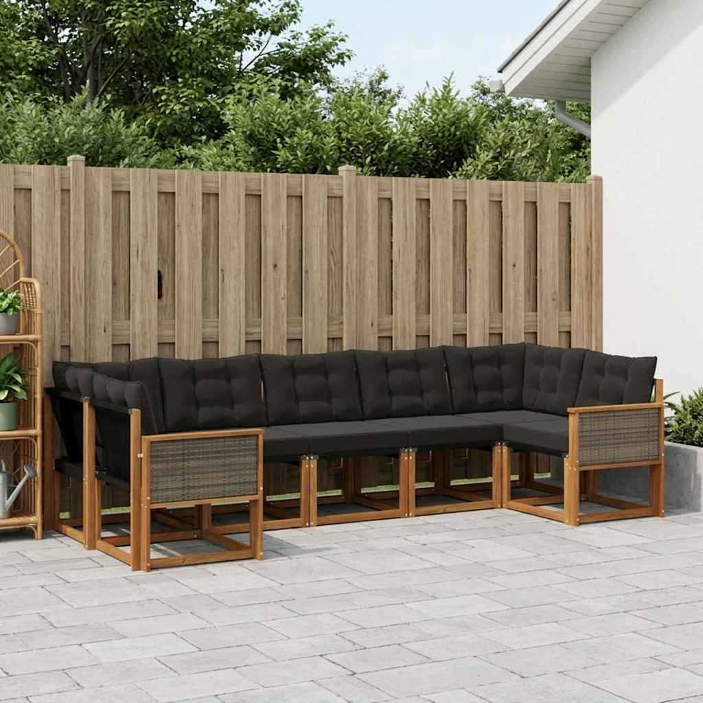 Outdoor-Sofagarnitur 7 stk. Natürlich und Schwarz