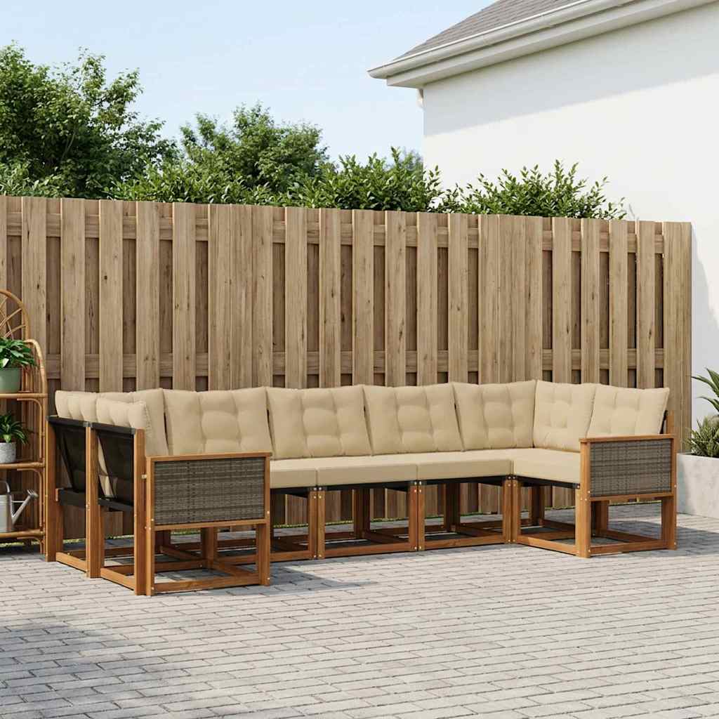 Outdoor-Sofagarnitur mit Kissen 7 pcs Natur und Beige