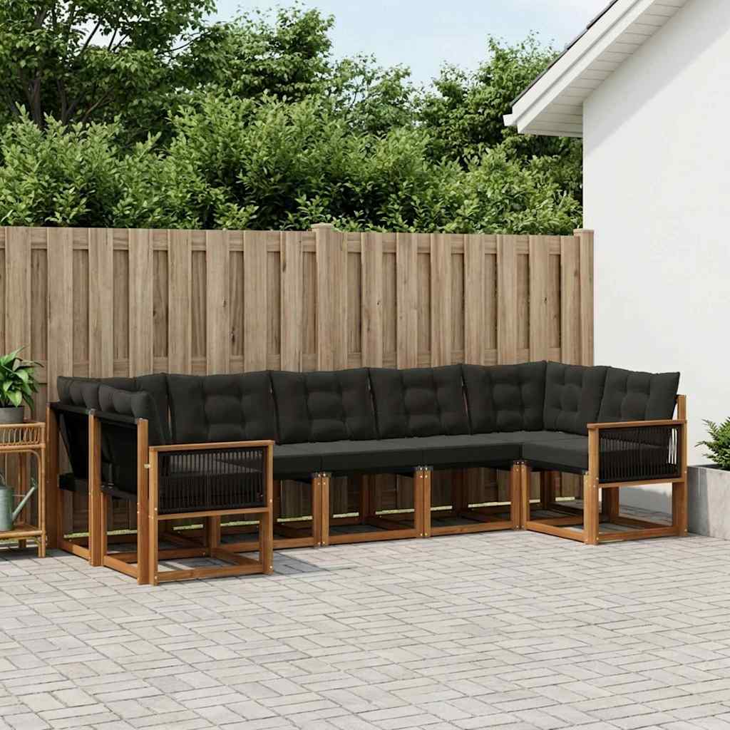 Outdoor-Sofagarnitur 7 stk. Natur und Schwarz