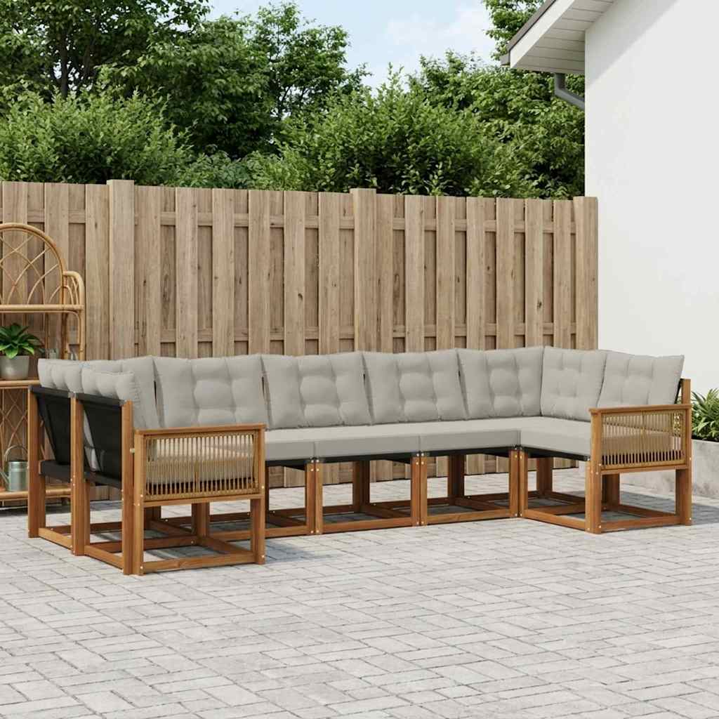 Outdoor-Sofagarnitur 7 stk. Natur und Hellgrau