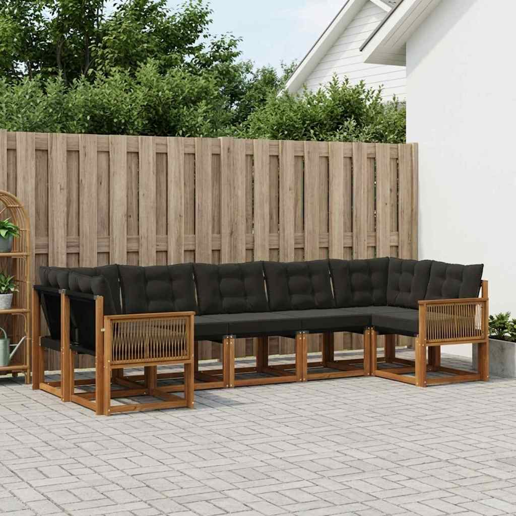 Outdoor-Sofagarnitur 7 stk. Natürlich und Schwarz
