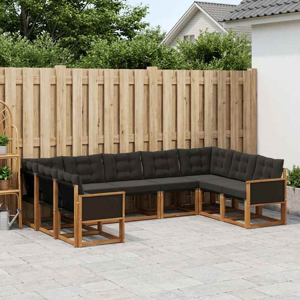 Outdoor-Sofagarnitur 9 stk. Natur und Schwarz