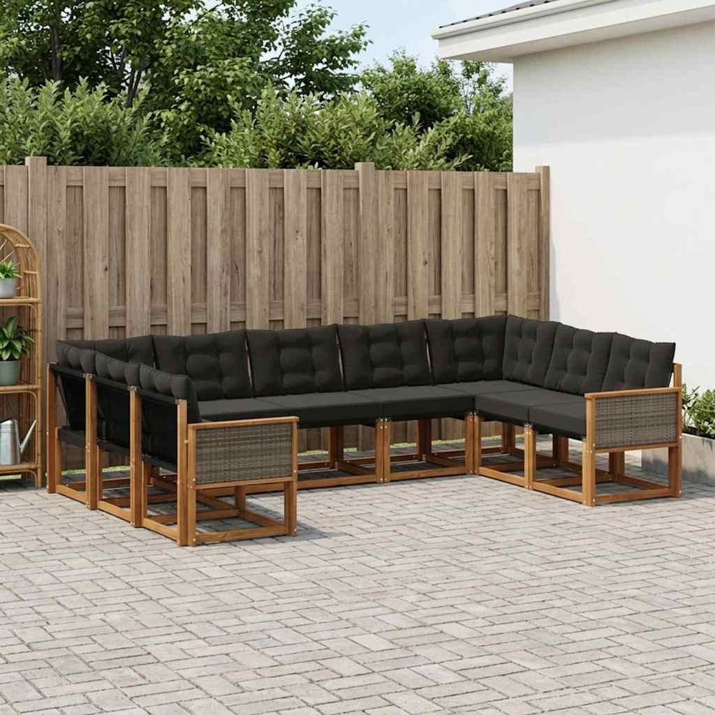 Outdoor-Sofagarnitur 9 stk. Natürlich und Schwarz
