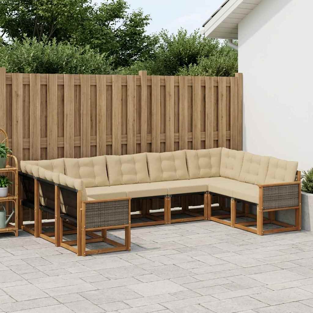 Outdoor-Sofagarnitur mit Kissen 9 pcs Natur und Beige