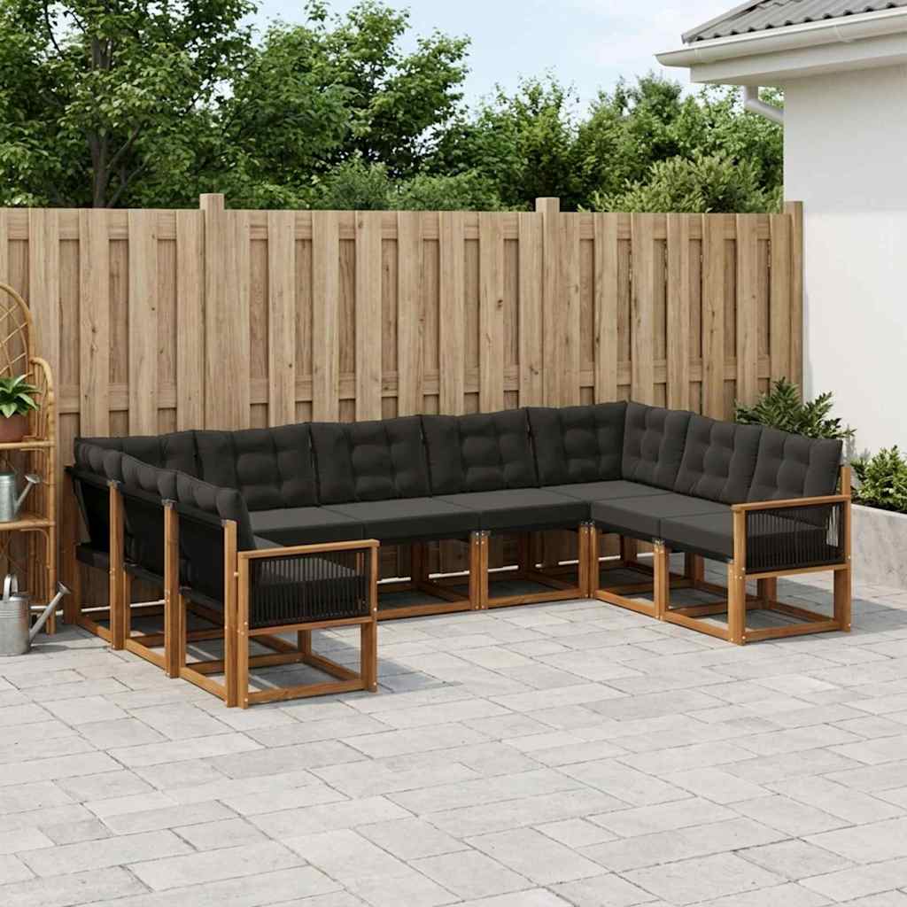 Outdoor-Sofagarnitur 9 stk. Natur und Schwarz