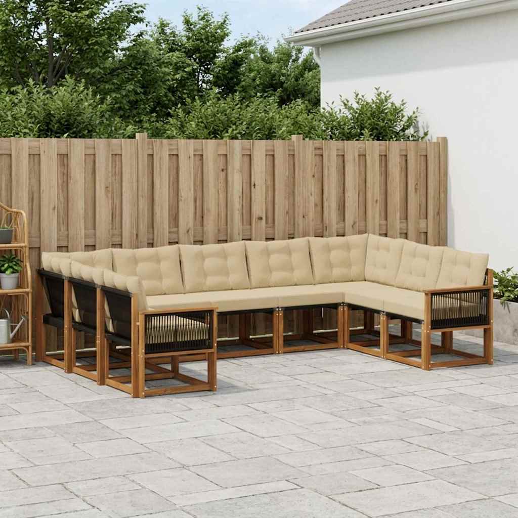 Outdoor-Sofagarnitur mit Kissen 9 pcs Natur und Beige