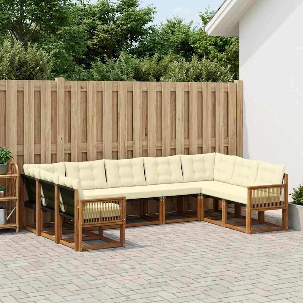 Outdoor-Sofagarnitur mit Kissen 9 pcs Natur und Creme