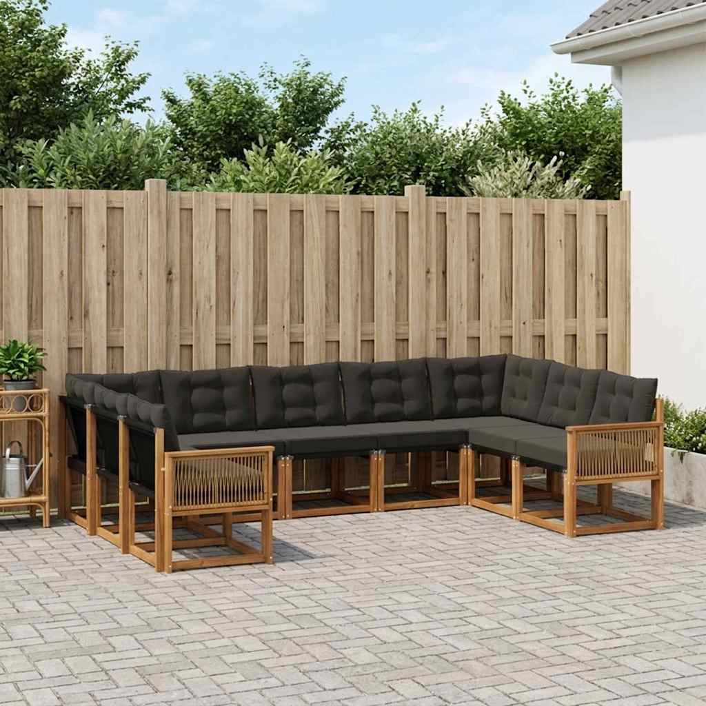 Outdoor-Sofagarnitur mit Kissen 9 pcs Natürlich und Schwarz