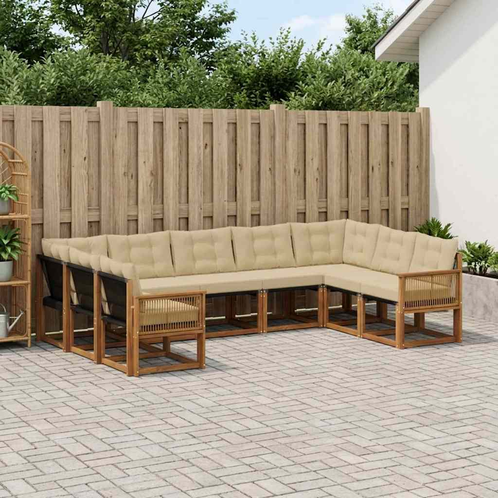 Outdoor-Sofagarnitur mit Kissen 9 pcs Natur und Beige