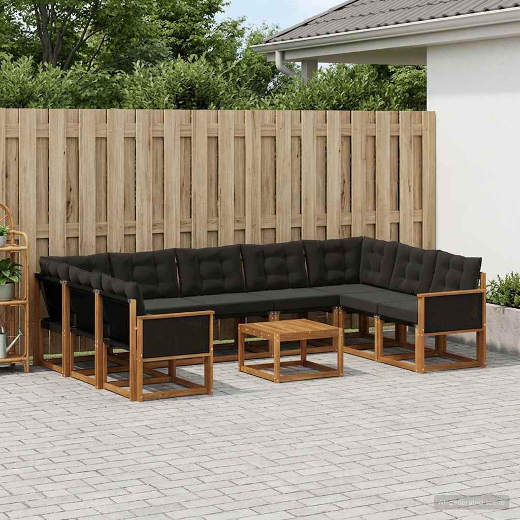Outdoor-Sofagarnitur 10 stk. Natürlich und Schwarz