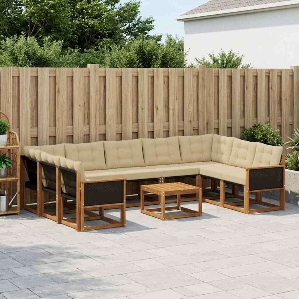 Outdoor-Sofagarnitur mit Kissen 10 pcs Natur und Beige