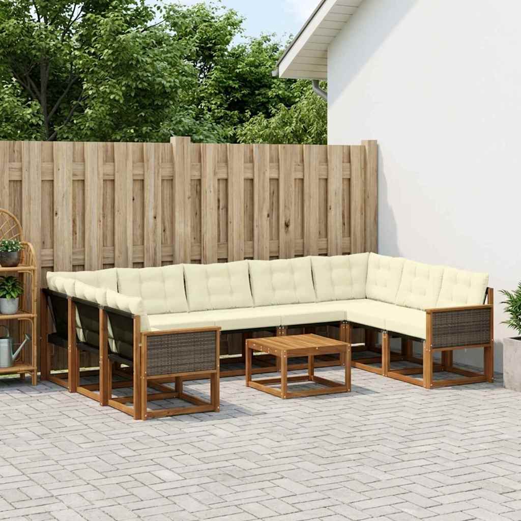 Outdoor-Sofagarnitur mit Kissen 10 pcs Natur und Creme