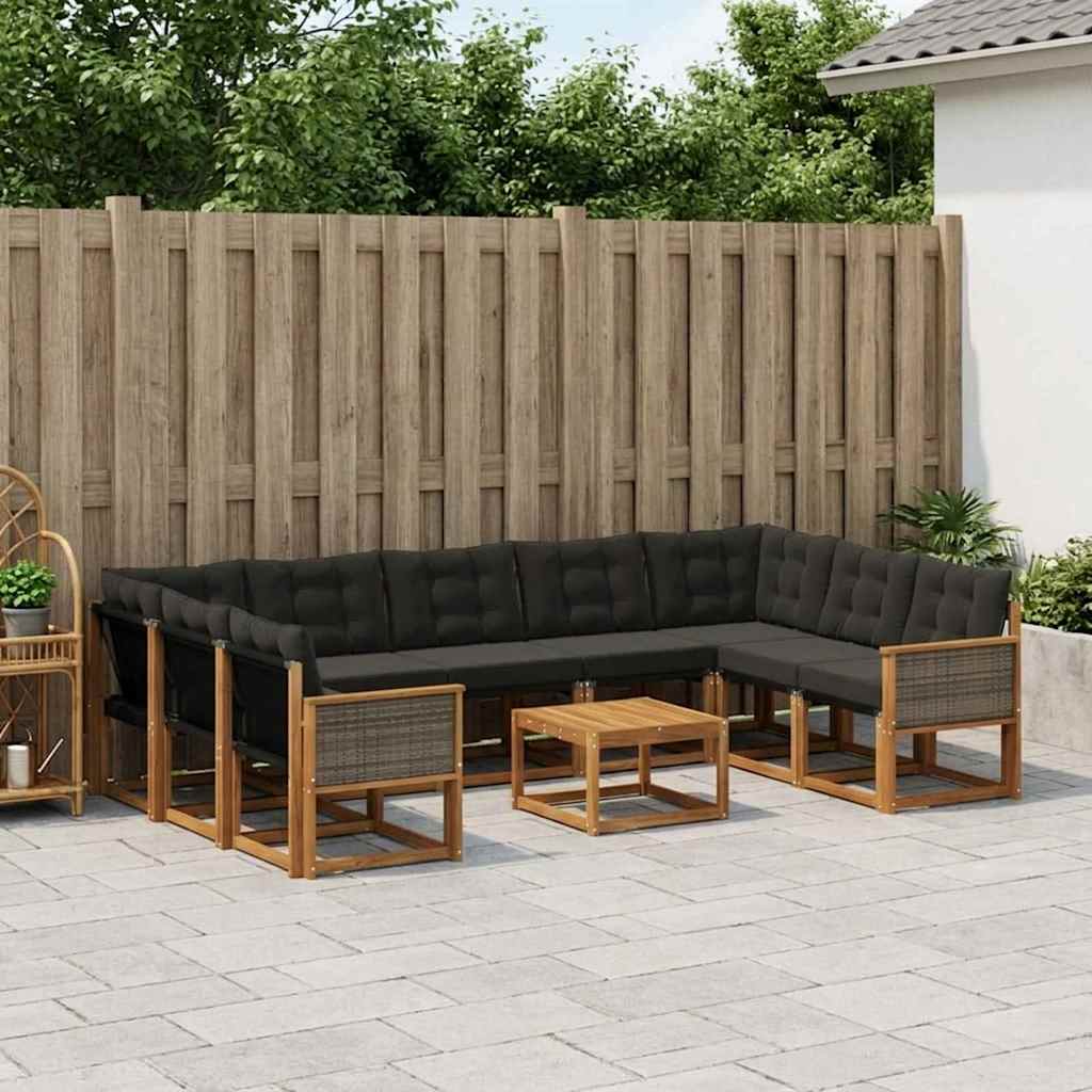Outdoor-Sofagarnitur mit Kissen 10 pcs Natürlich und Schwarz