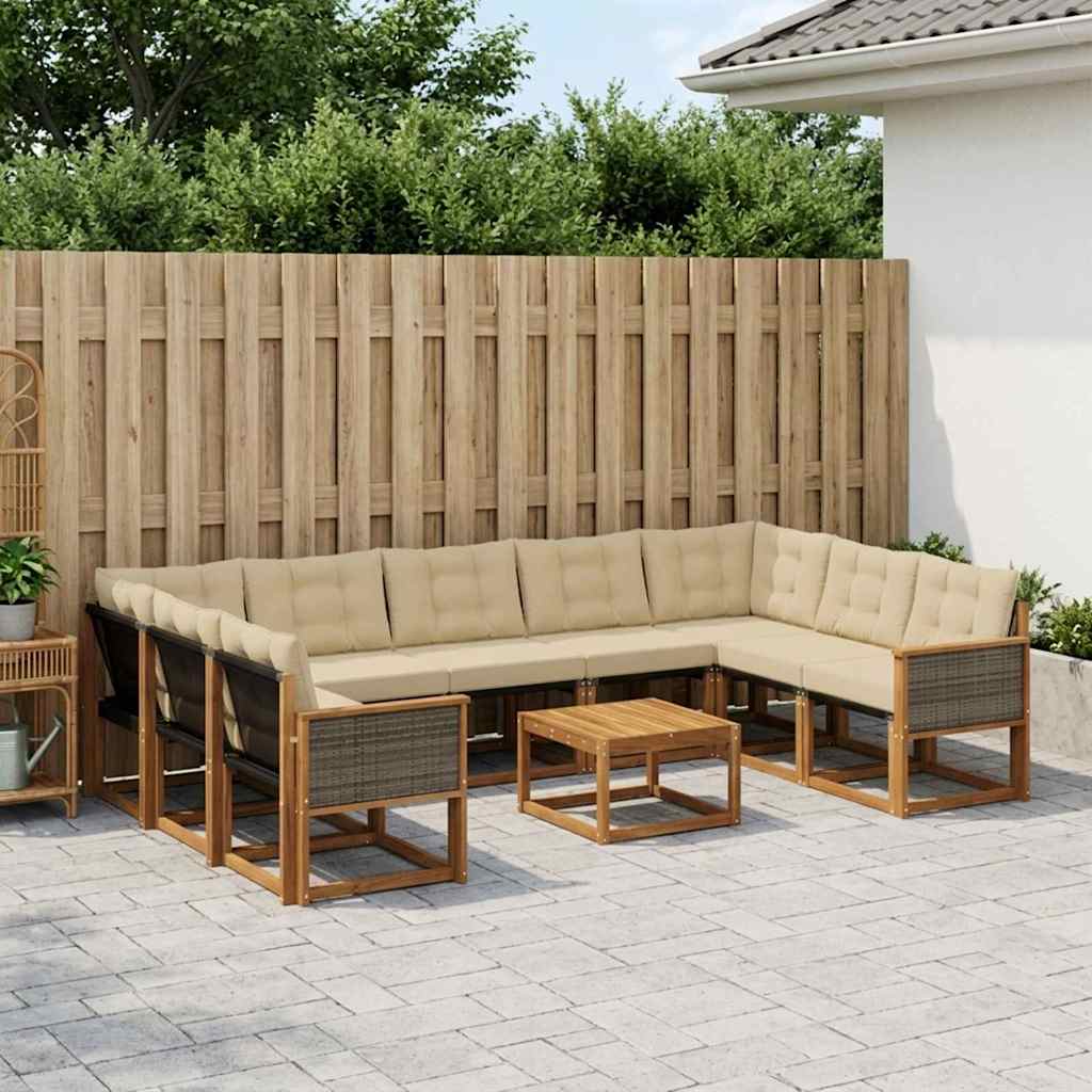Outdoor-Sofagarnitur mit Kissen 10 pcs Natur und Beige