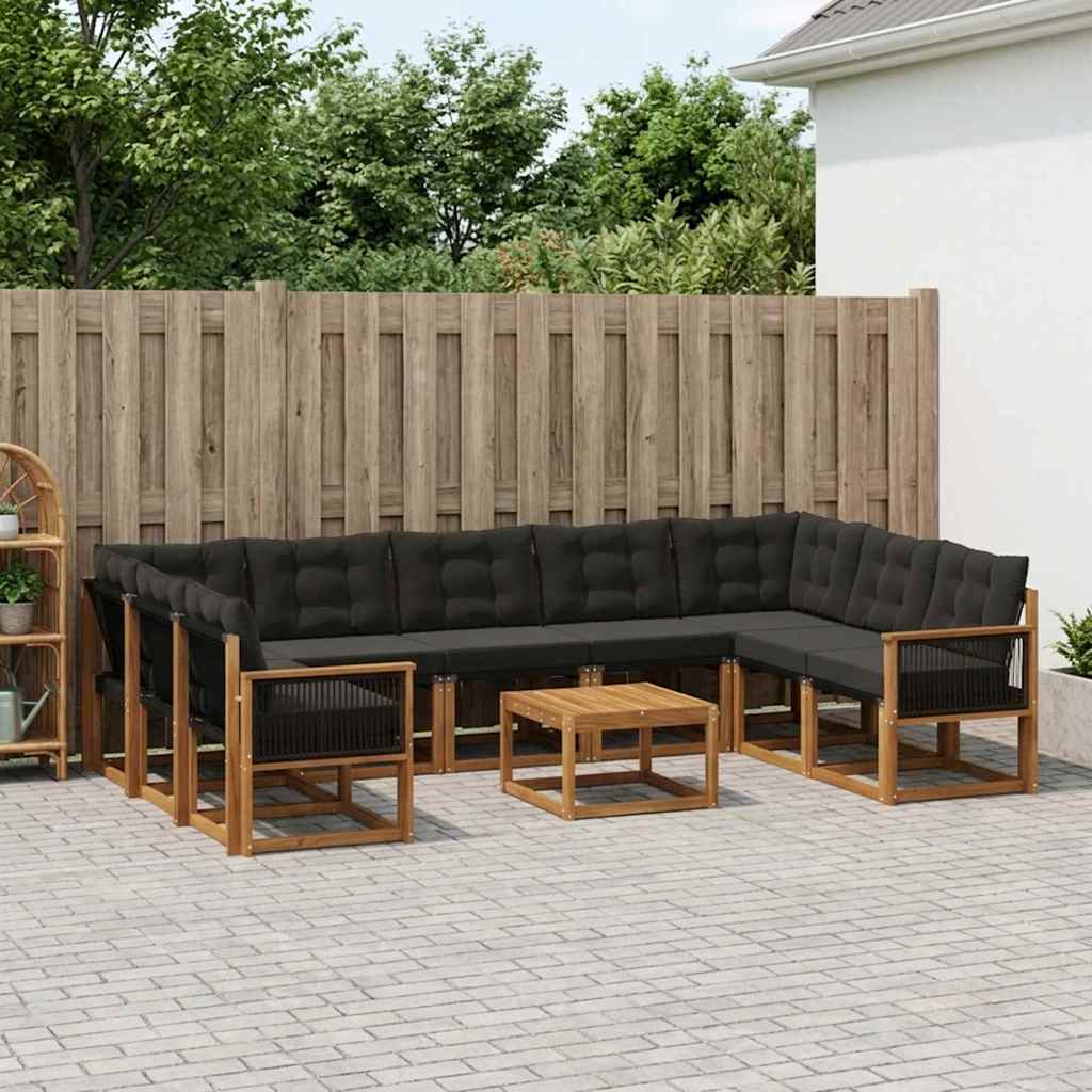 Outdoor-Sofagarnitur 10 stk. Natürlich und Schwarz