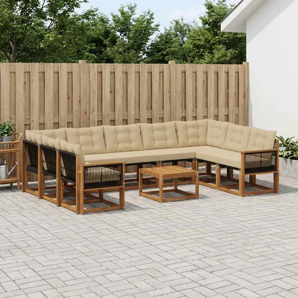 Outdoor-Sofagarnitur mit Kissen 10 pcs Natur und Beige