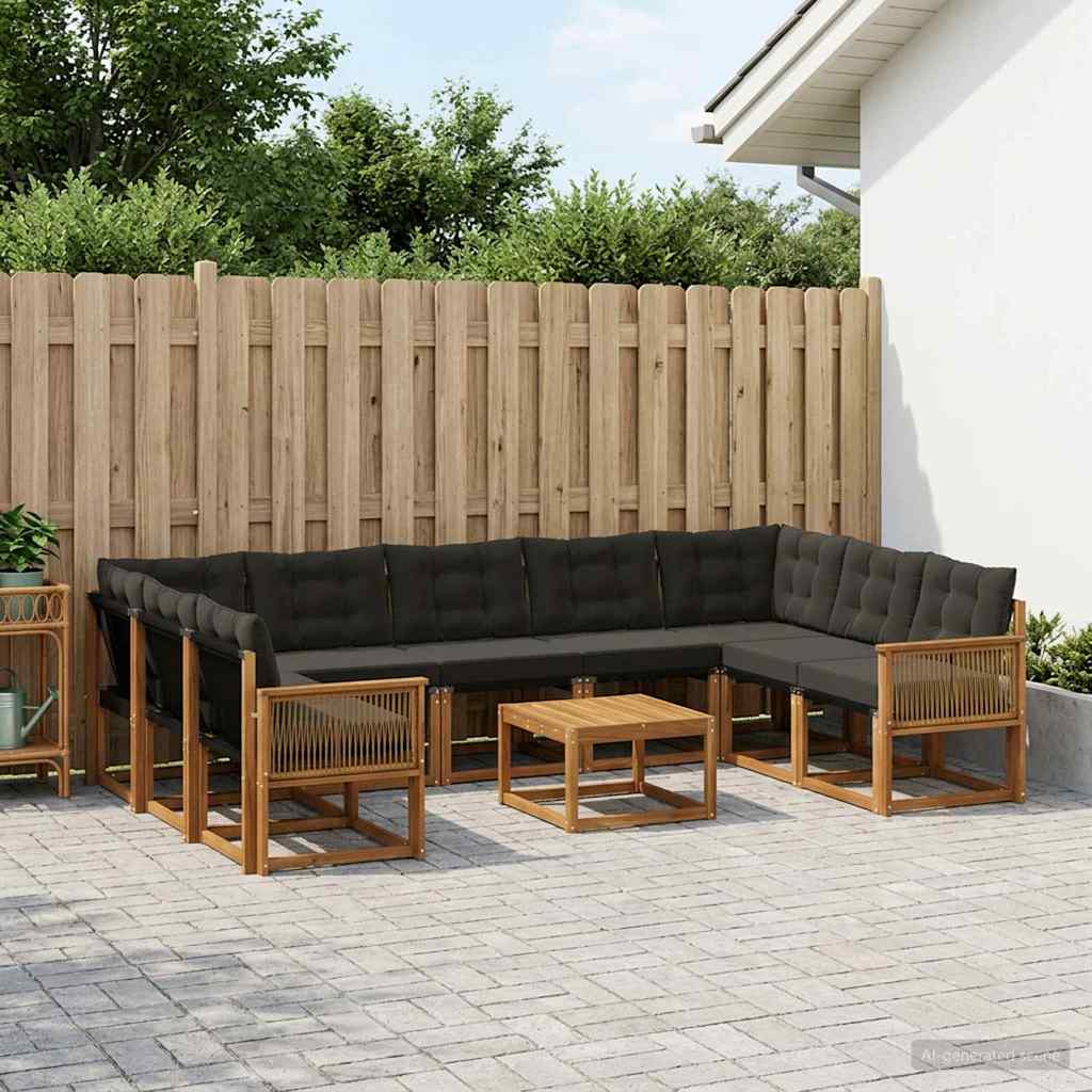 Outdoor-Sofagarnitur mit Kissen 10 pcs Natürlich und Schwarz