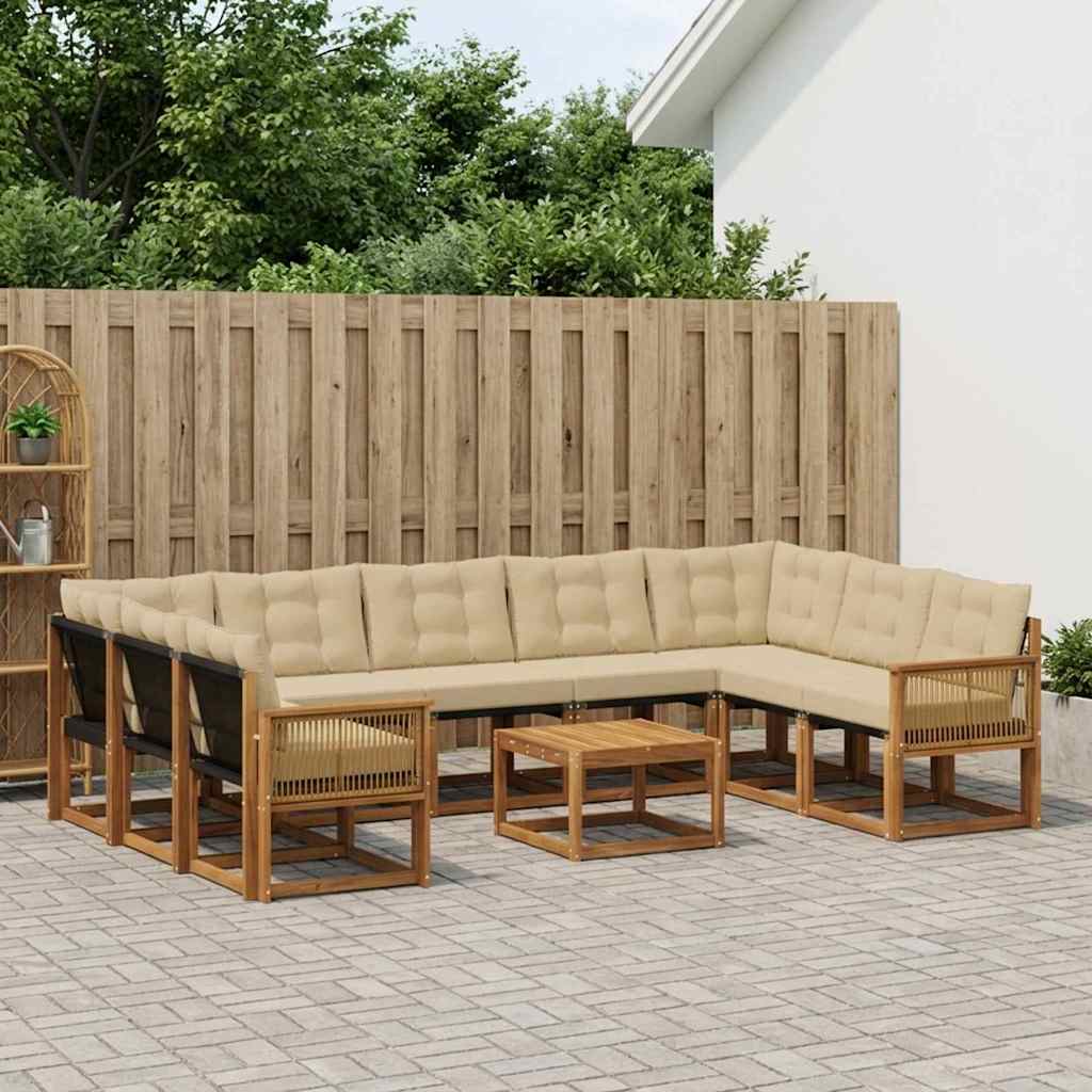Outdoor-Sofagarnitur mit Kissen 10 pcs Natur und Beige