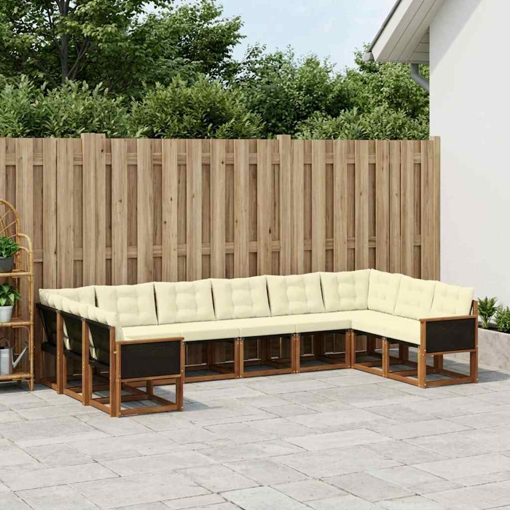Outdoor-Sofagarnitur mit Kissen 10 pcs Natur und Creme