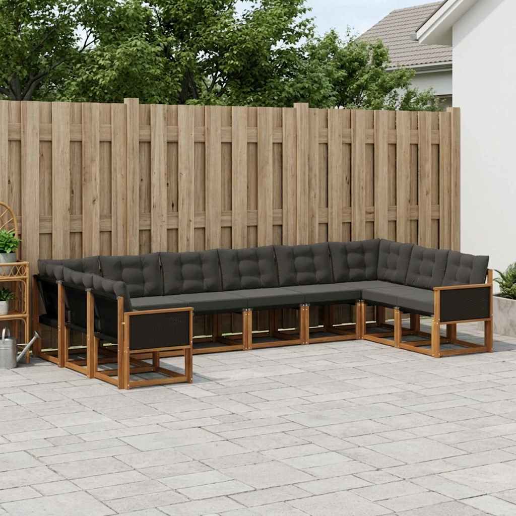 Outdoor-Sofagarnitur 10 stk. Natur und Schwarz