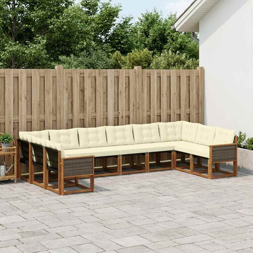 Outdoor-Sofagarnitur mit Kissen 10 pcs Natur und Creme