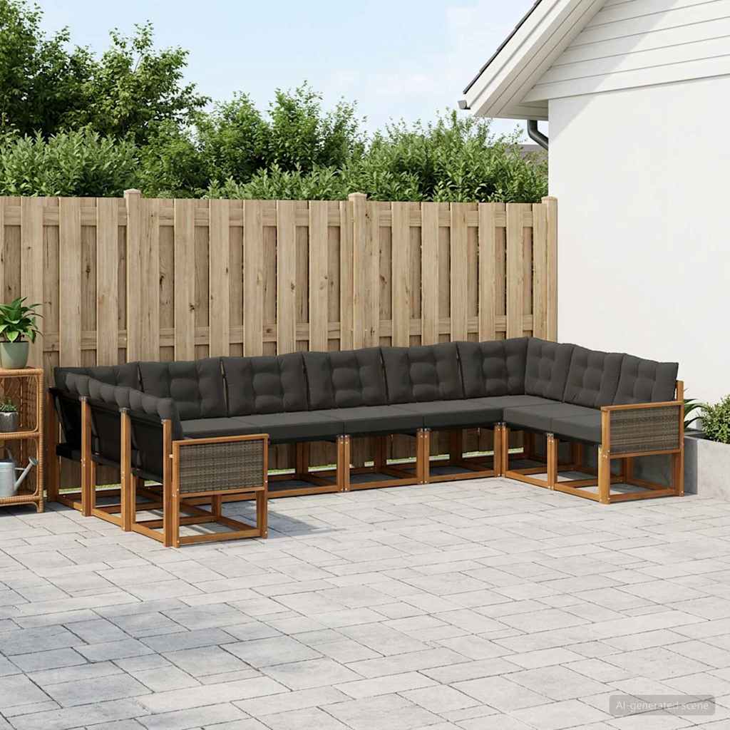 Outdoor-Sofagarnitur 10 stk. Natürlich und Schwarz