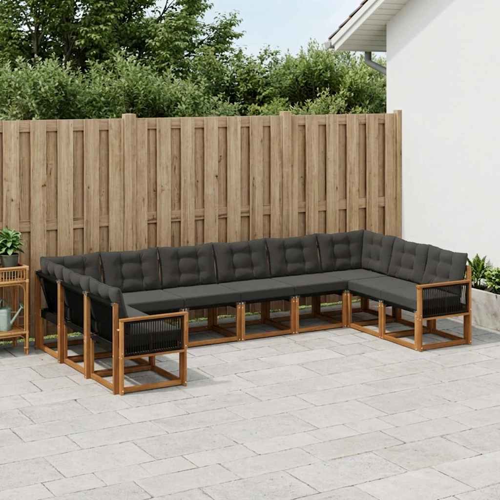Outdoor-Sofagarnitur 10 stk. Natürlich und Schwarz